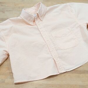 Aritzia TNA Oxford Style Button Down Shirt Short Sleeve Cropped Peach Size XS